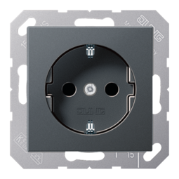 Розетка JUNG А-СЕРИЯ, скрытый монтаж, с заземлением, со шторками, матовый антрацит