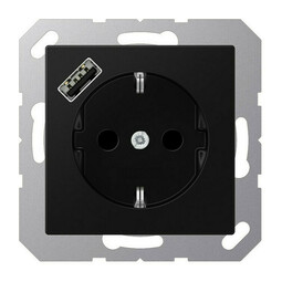 Розетка с USB Jung A 500, скрытый монтаж, с заземлением, черный матовый, A1520-18ASWM