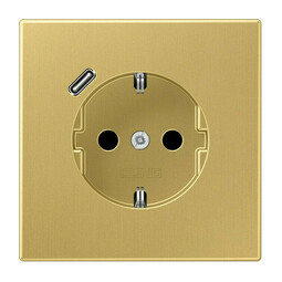 Розетка с USB Jung LS METAL, скрытый монтаж, с заземлением, латунь, ME1520-18CC-L